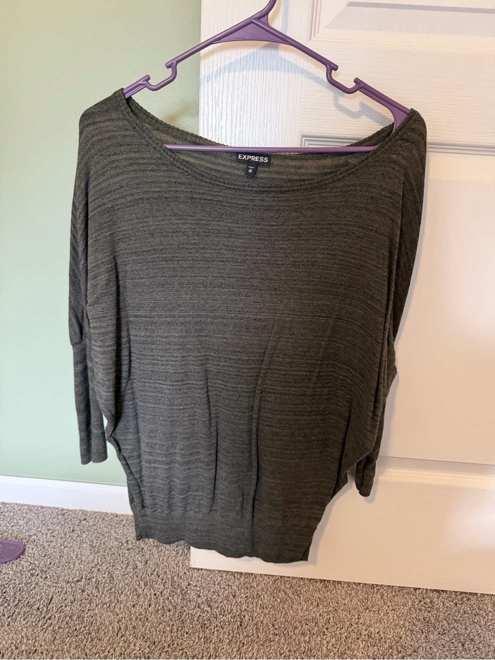 Express Olive Green Boatneck Dolman Sleeve Top